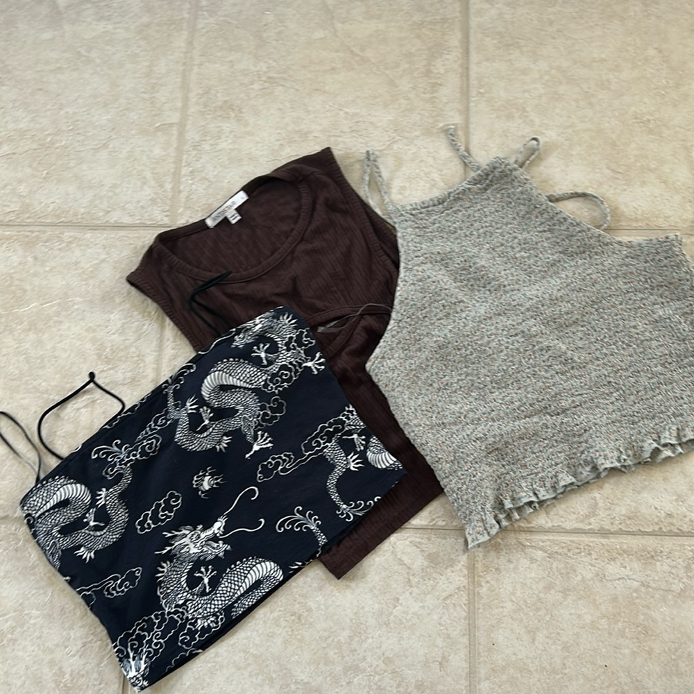 Women’s Small Crop Top 3 Piece Lot - American Eagle Bear Dance Antistar Y2K